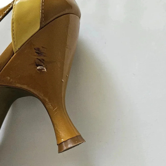 Emanuel Paolo Italy Women's Brown & Gold Heel Patent Leather Pumps Size 7 Rare - Picture 3 of 5